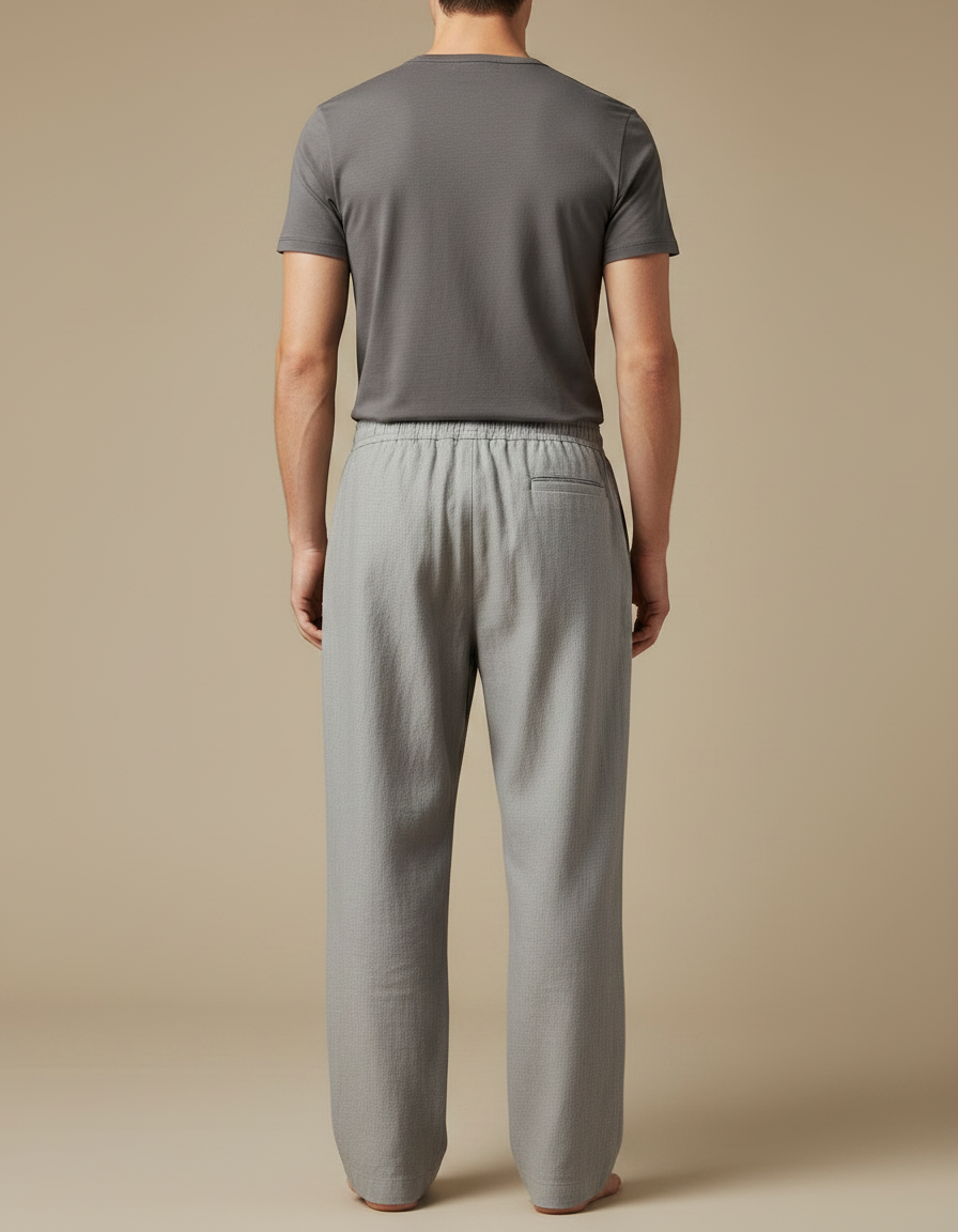 Pantalon Chinois Gris Clair Ample Coton Décontracté Homme - vue 2