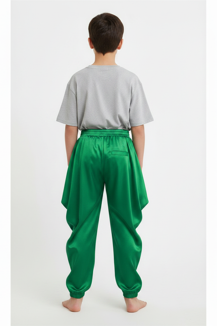 Pantalon Chinois Vert Satiné Ample Harem Garçon - vue 2