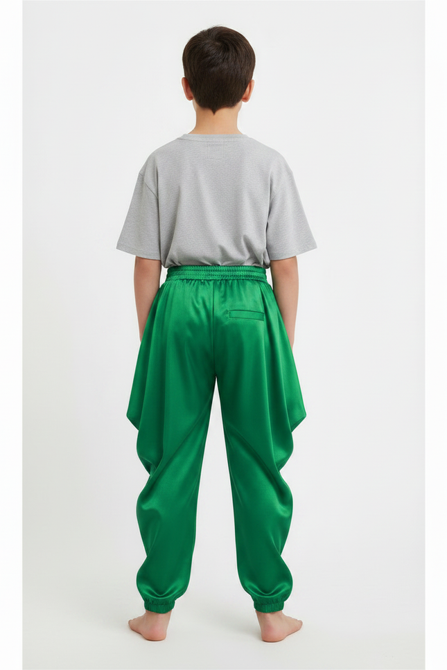 Pantalon Chinois Vert Satiné Ample Harem Garçon - vue 2