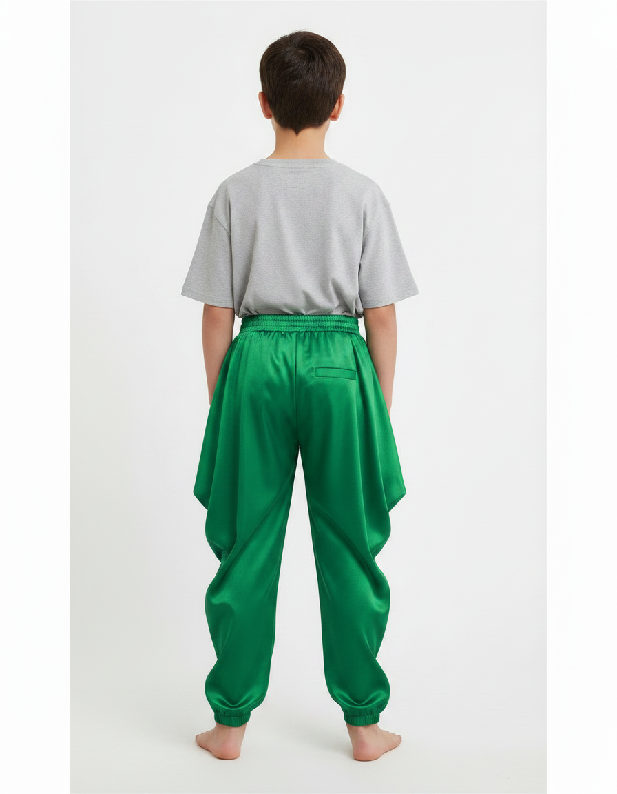 Pantalon Chinois Vert Satiné Ample Harem Garçon - vue 2