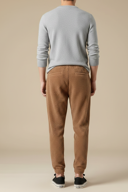 Pantalon Chinois Marron Côtelé Harem Décontracté Homme - Cordé - vue 2