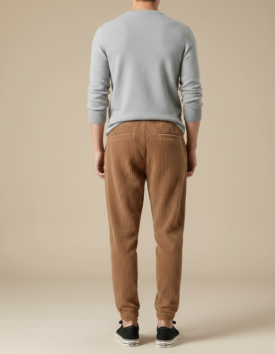 Pantalon Chinois Marron Côtelé Harem Décontracté Homme - Cordé - vue 2