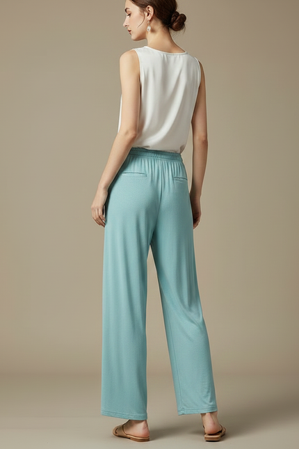 Pantalon Chinois Fluide Bleu Ciel Large Élégant Femme - Viscose - vue 2