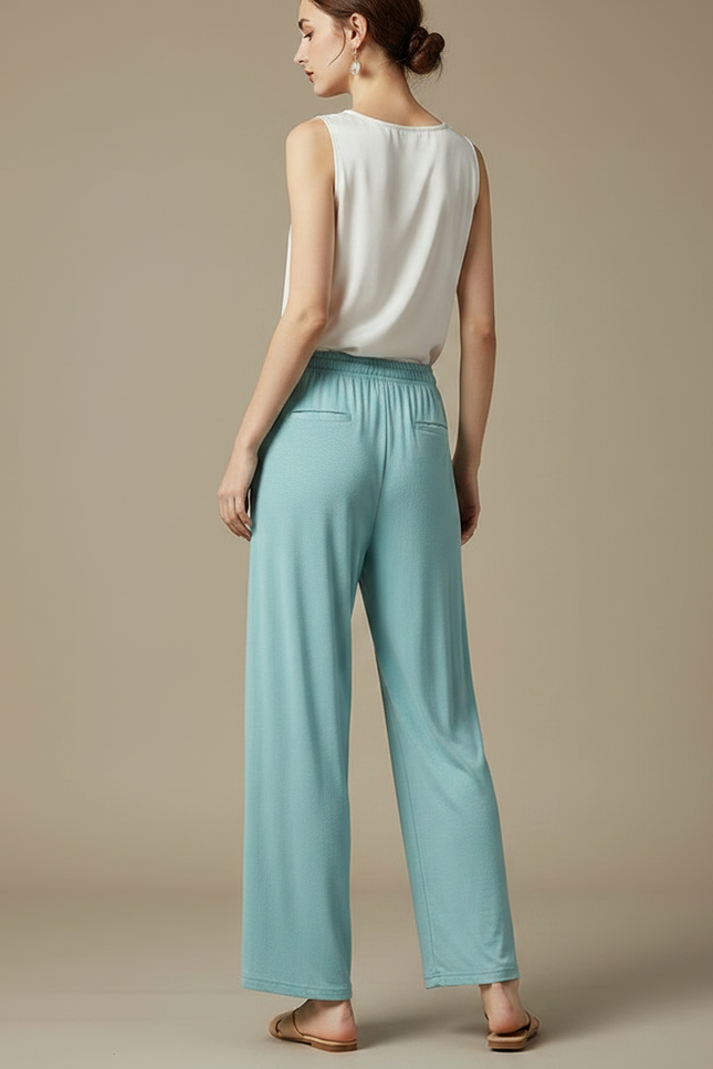 Pantalon Chinois Fluide Bleu Ciel Large Élégant Femme - Viscose - vue 2