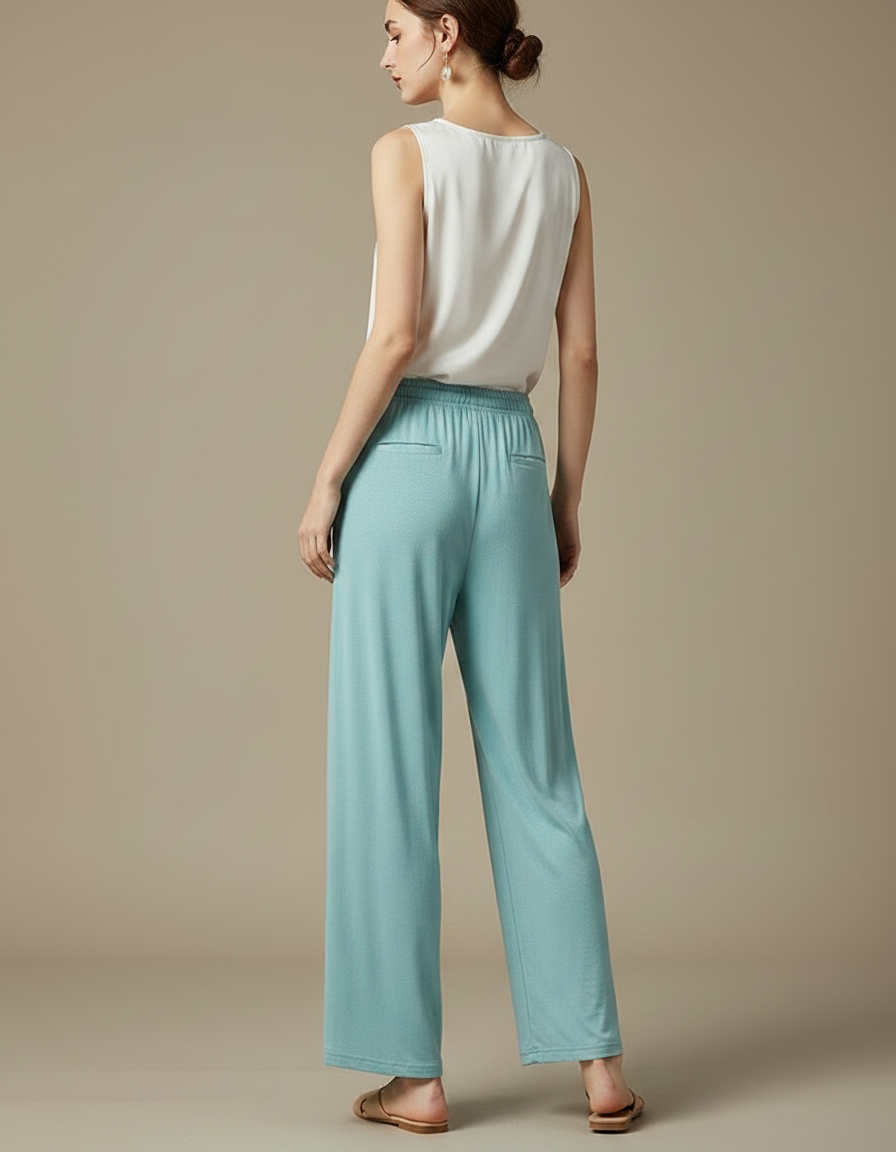 Pantalon Chinois Fluide Bleu Ciel Large Élégant Femme - Viscose - vue 2