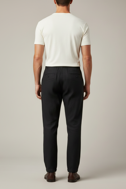 Pantalon Chinois Noir Lin Cordon Décontracté Homme - vue 2