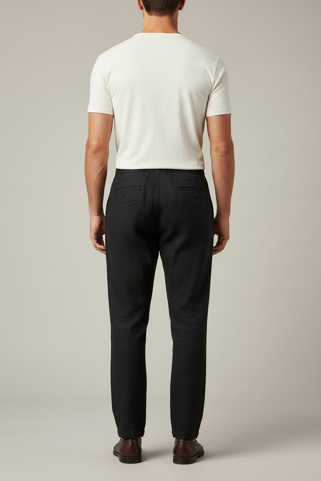 Pantalon Chinois Noir Lin Cordon Décontracté Homme - vue 2