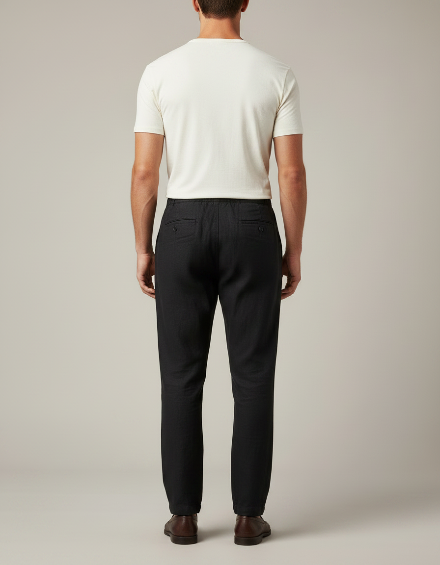 Pantalon Chinois Noir Lin Cordon Décontracté Homme - vue 2