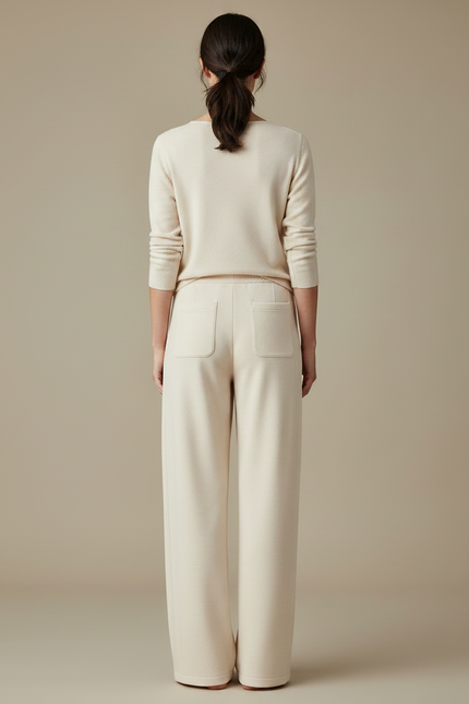 Pantalon Chinois Crème Ample Décontracté Fluide Cordon - Beige Molleton - vue 2
