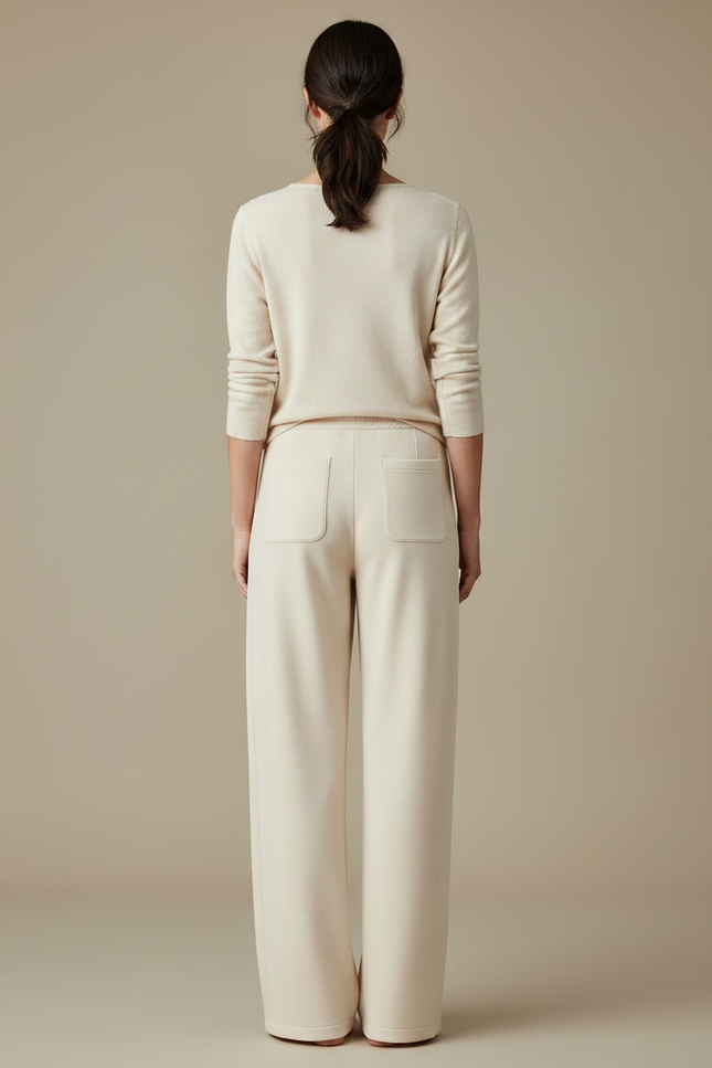 Pantalon Chinois Crème Ample Décontracté Fluide Cordon - Beige Molleton - vue 2