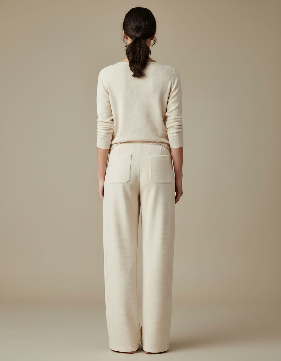 Pantalon Chinois Crème Ample Décontracté Fluide Cordon - Beige Molleton - vue 2