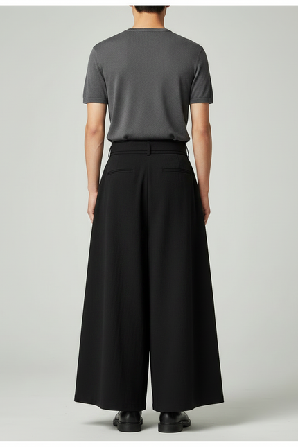 Pantalon Chinois Noir Ample Ceinturé Fluide Homme - Viscose - vue 2