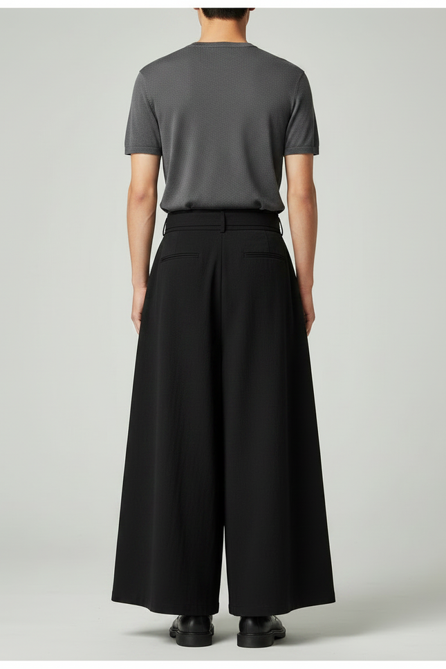Pantalon Chinois Noir Ample Ceinturé Fluide Homme - Viscose - vue 2