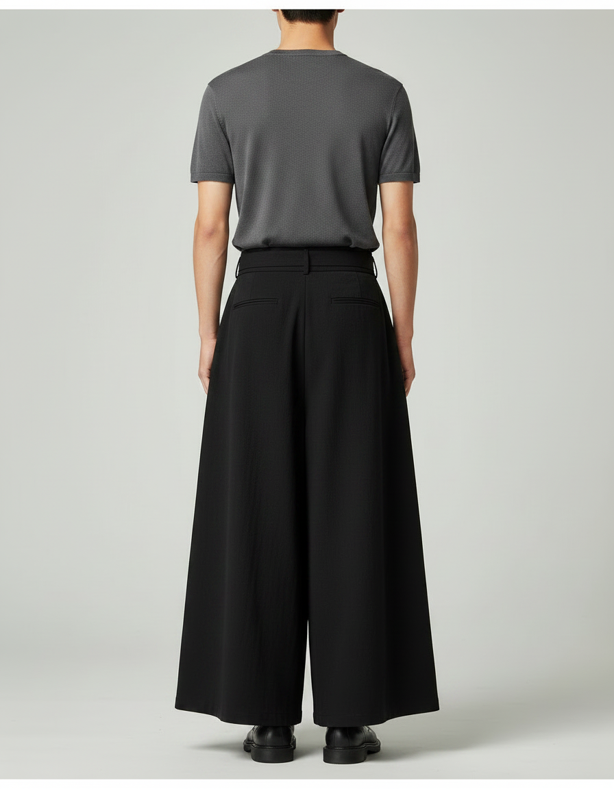 Pantalon Chinois Noir Ample Ceinturé Fluide Homme - Viscose - vue 2