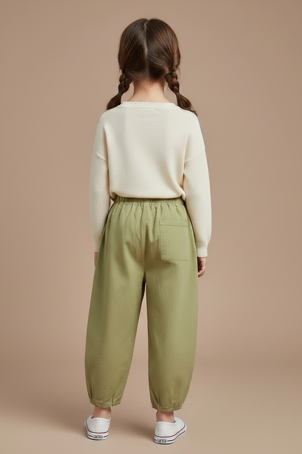 Pantalon Chinois Vert Brodé Ample Coton Enfant - vue 2