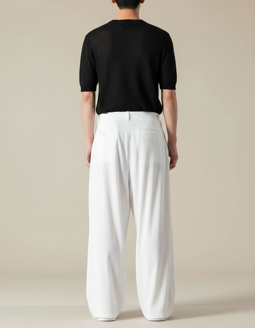 Pantalon Chinois Blanc Ample Fluide Lin Homme - vue 2