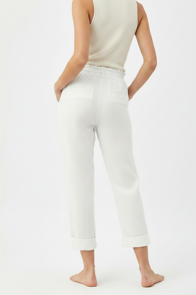 Pantalon Chinois Blanc Lin Ample Décontracté Cropped - vue 2