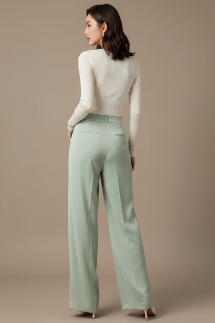 Pantalon Chinois Vert Menthe Fluide Ample Élégant - Satin - vue 2