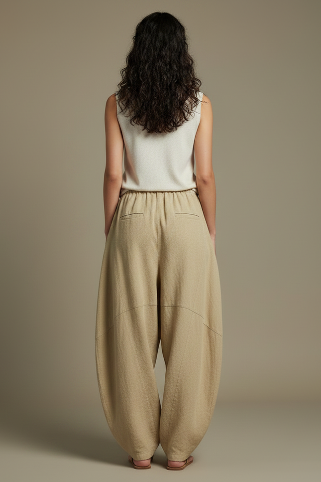 Pantalon Chinois Beige Lin Ample Confortable Femme - vue 2