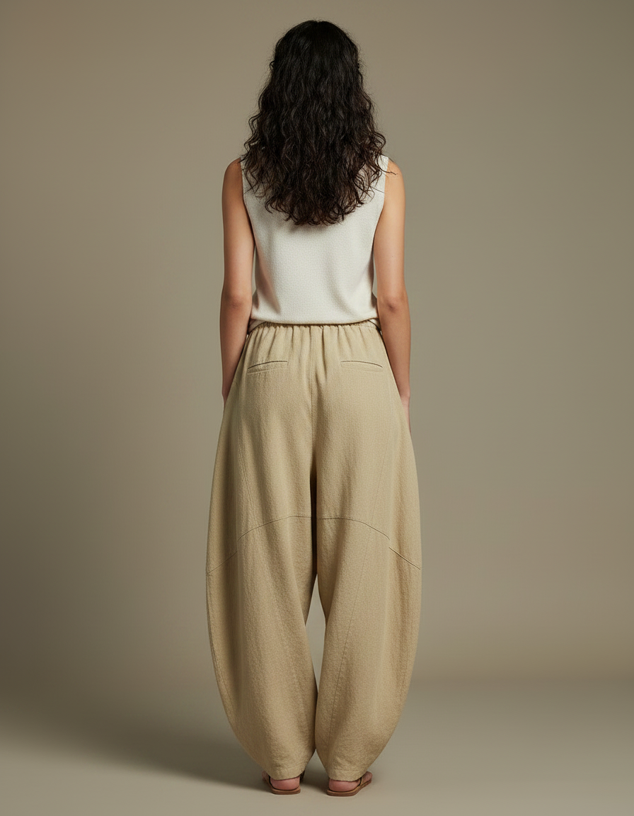 Pantalon Chinois Beige Lin Ample Confortable Femme - vue 2