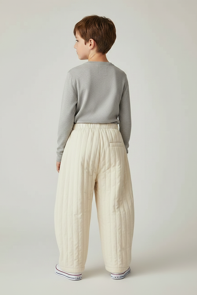 Pantalon Chinois Crème Matelassé Ample Coton Enfant - Beige - vue 2