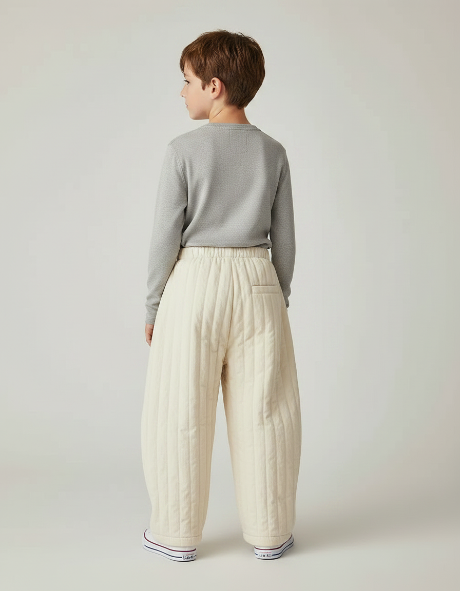 Pantalon Chinois Crème Matelassé Ample Coton Enfant - Beige - vue 2