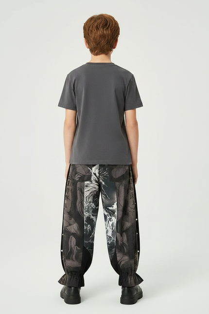Pantalon Chinois Imprimé Ample Noir Enfant Hanfu - Polyester - vue 2