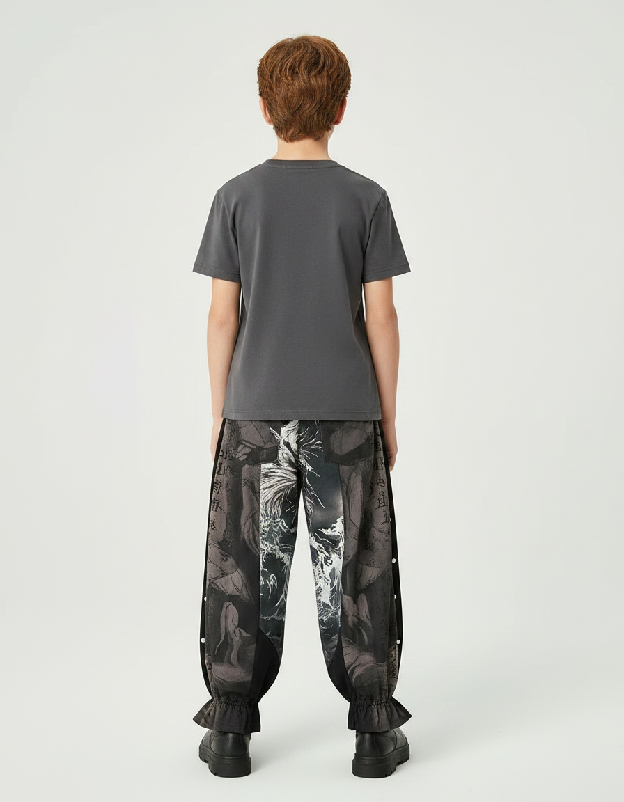 Pantalon Chinois Imprimé Ample Noir Enfant Hanfu - Polyester - vue 2