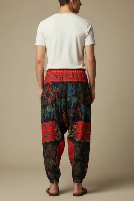 Pantalon Chinois Homme Bleu Marine Sarouel - Multicolore Coton - vue 2