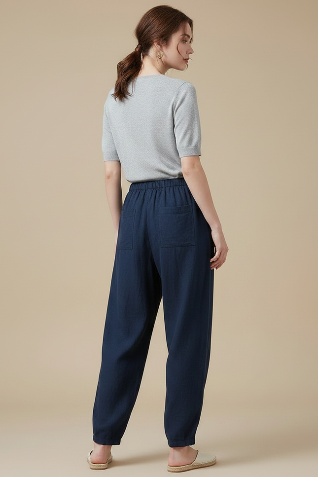 Pantalon Chinois Bleu Marine Ample Coton Lâche Femme - vue 2