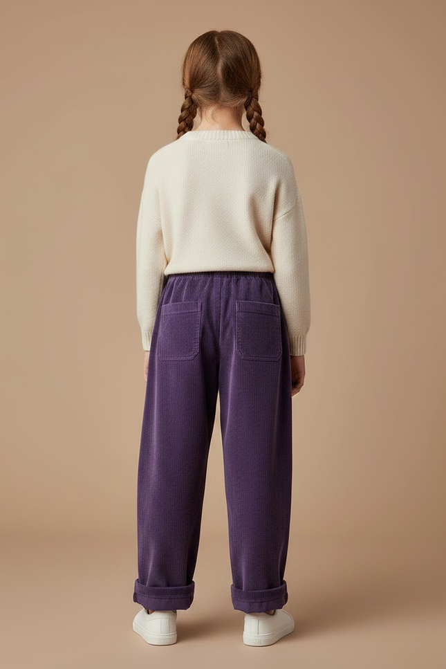 Pantalon Chinois Fille Ample Velours - Violet Cordé - vue 2