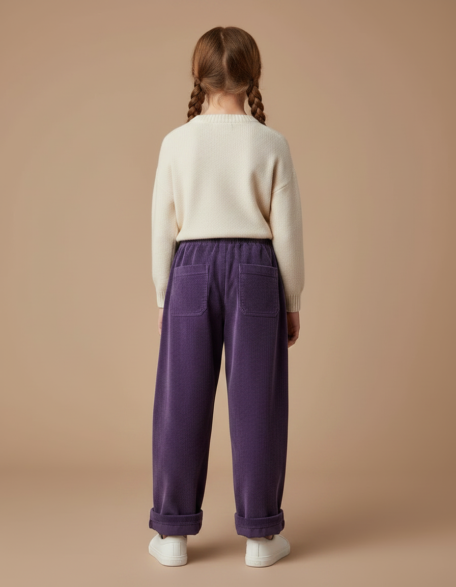 Pantalon Chinois Fille Ample Velours - Violet Cordé - vue 2