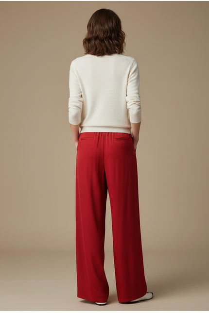 Pantalon Chinois Rouge Soie Ample Fluide Femme - vue 2