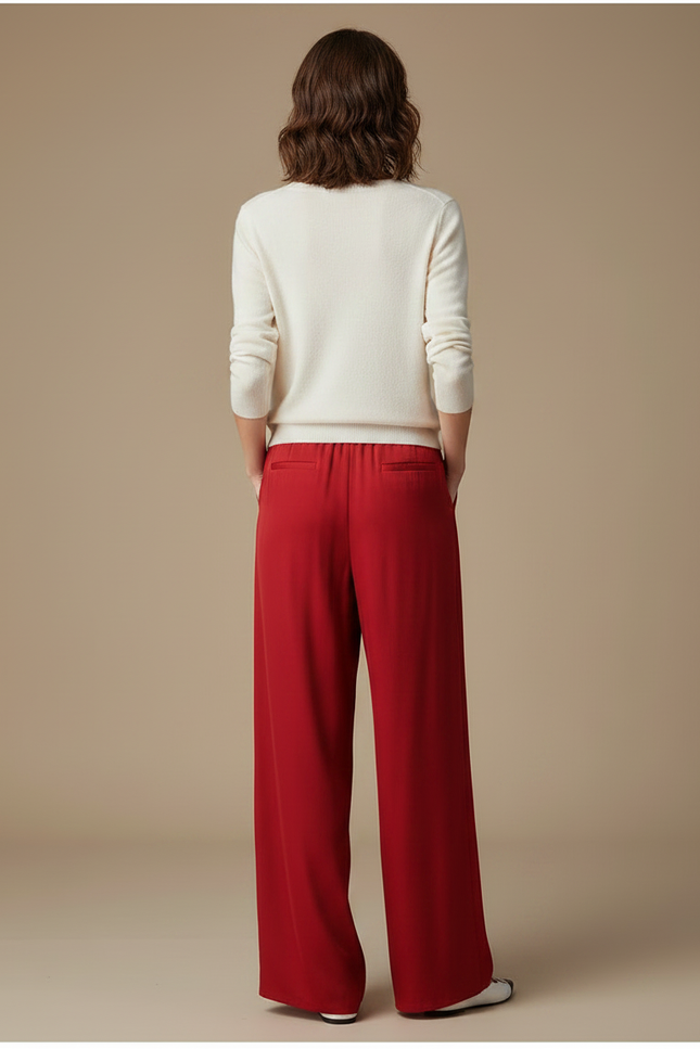 Pantalon Chinois Rouge Soie Ample Fluide Femme - vue 2