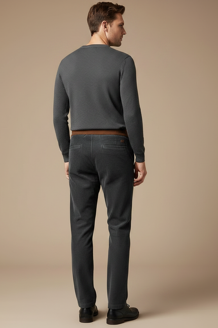 Pantalon Chinois Gris Côtelé Droit Décontracté Homme - Cordé - vue 2
