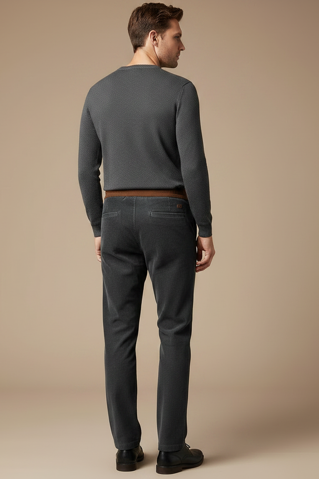 Pantalon Chinois Gris Côtelé Droit Décontracté Homme - Cordé - vue 2