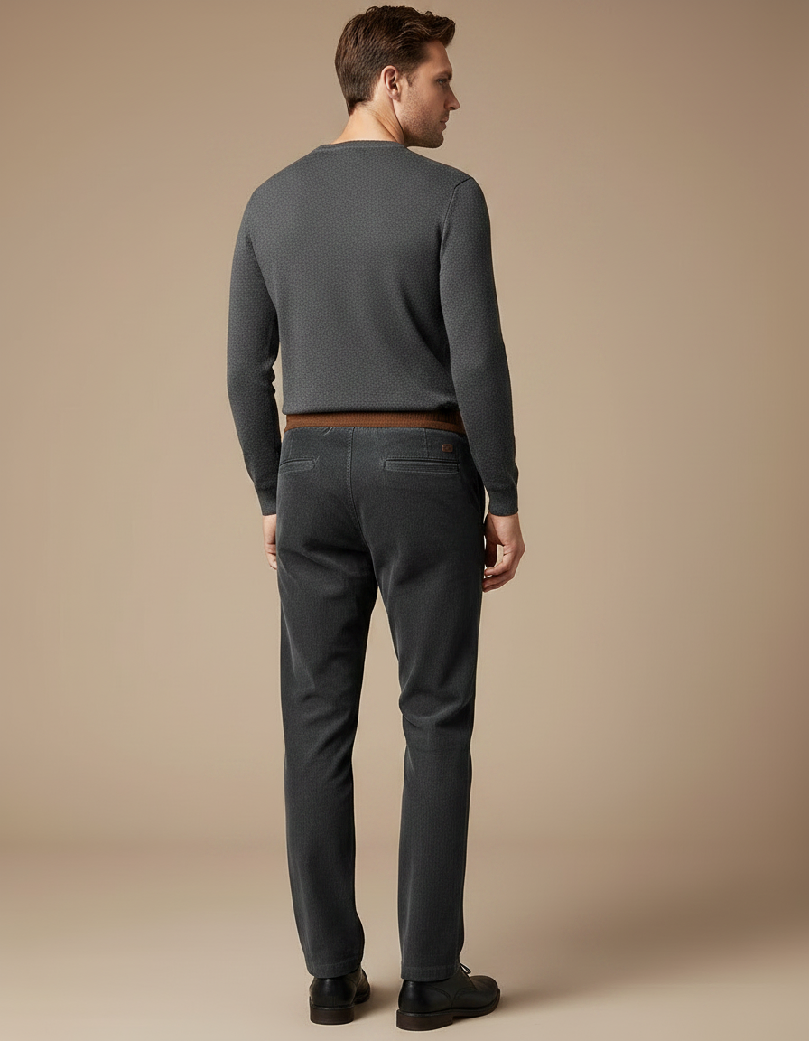 Pantalon Chinois Gris Côtelé Droit Décontracté Homme - Cordé - vue 2