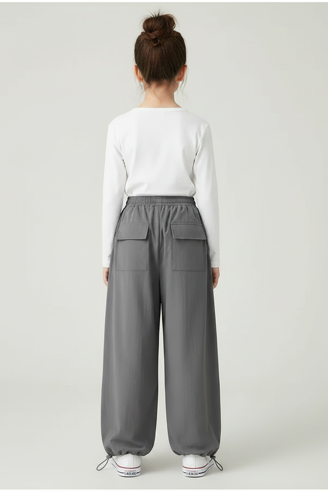 Pantalon Chinois Gris Ample Cargo Enfant Décontracté - Polyester - vue 2