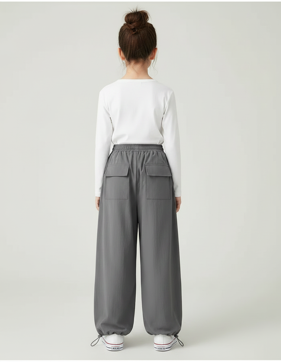 Pantalon Chinois Gris Ample Cargo Enfant Décontracté - Polyester - vue 2