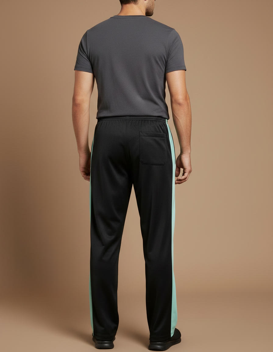 Pantalon Chinois Noir Bandes Vertes Sport Homme - Polyester - vue 2