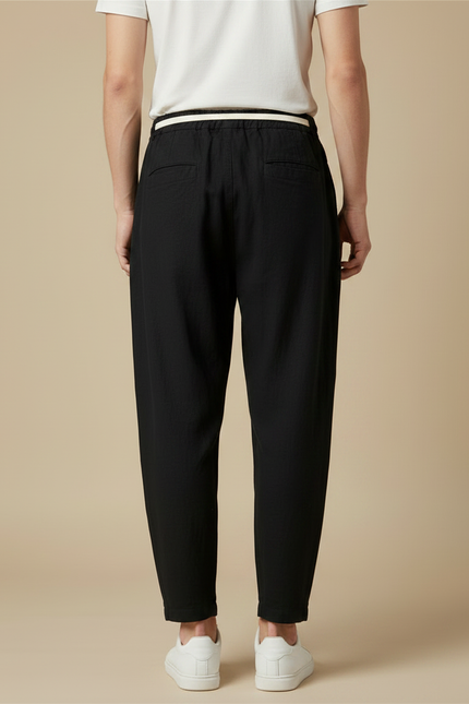 Pantalon Chinois Noir Lin Ample Décontracté - vue 2