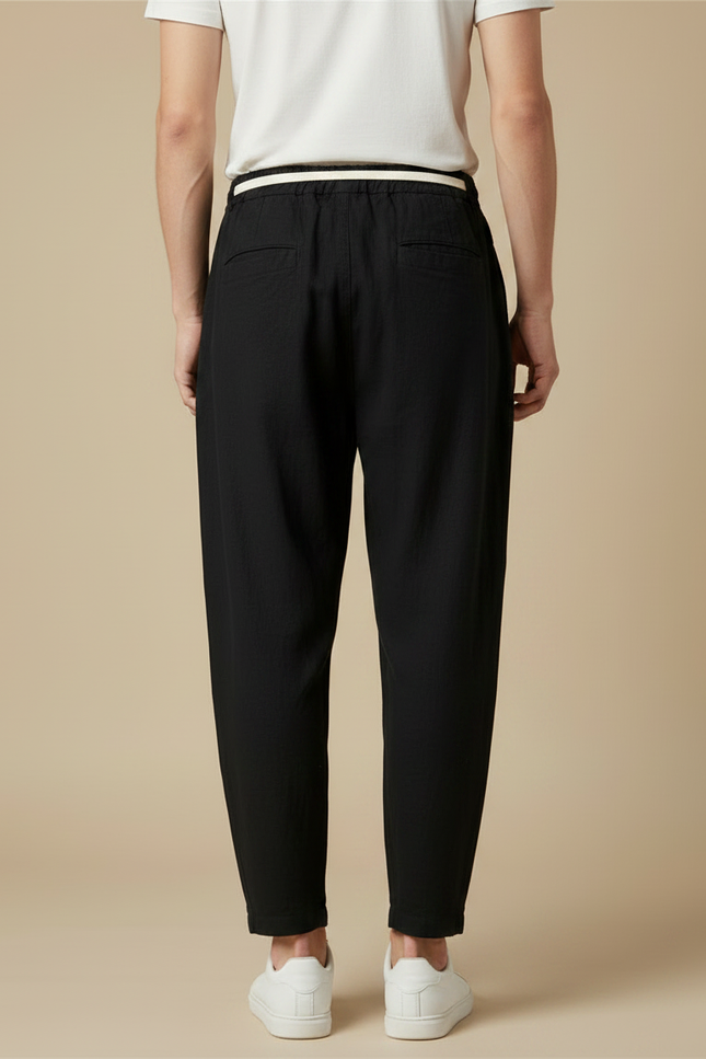 Pantalon Chinois Noir Lin Ample Décontracté - vue 2