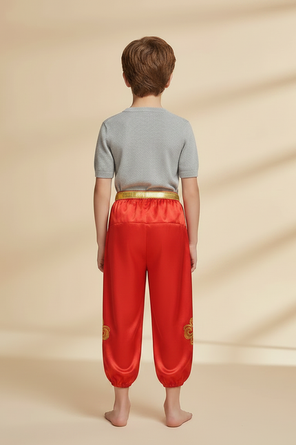 Pantalon Chinois Rouge Satiné Brodé Ample Tassels Enfant - vue 2