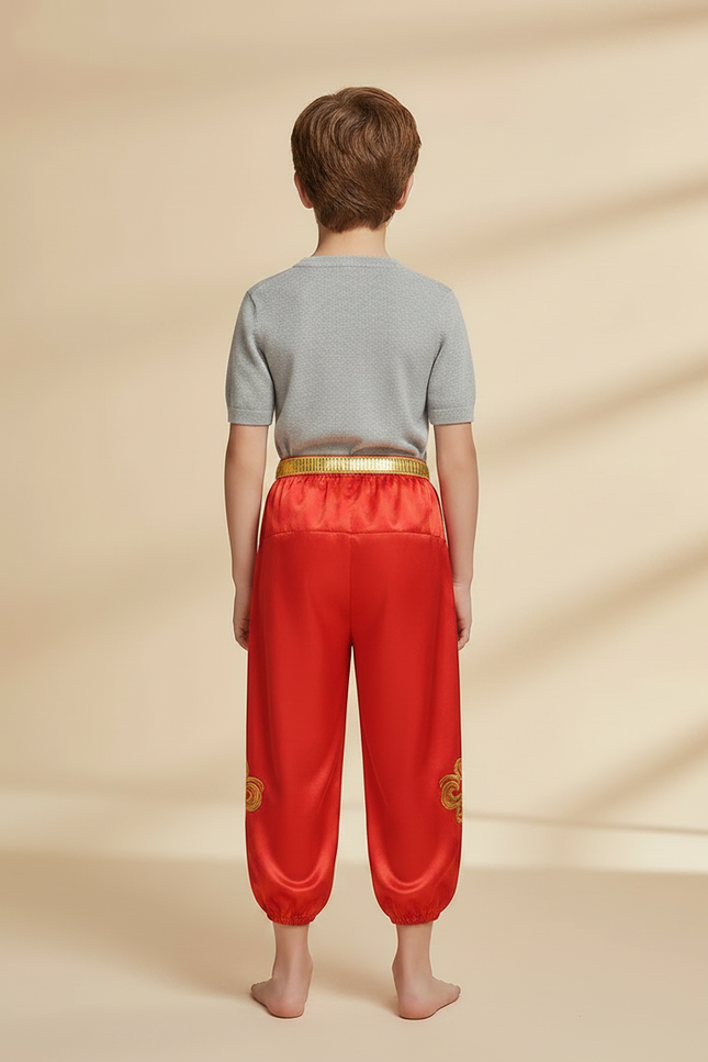 Pantalon Chinois Rouge Satiné Brodé Ample Tassels Enfant - vue 2