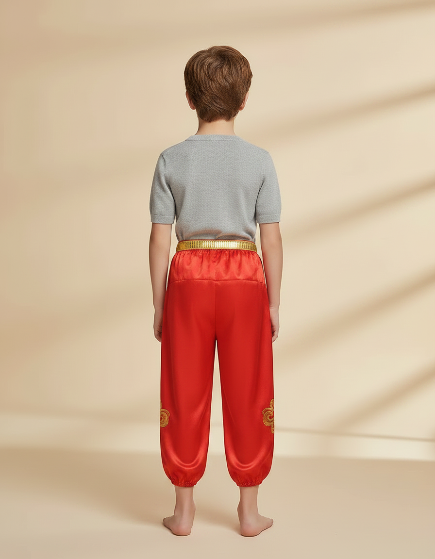 Pantalon Chinois Rouge Satiné Brodé Ample Tassels Enfant - vue 2