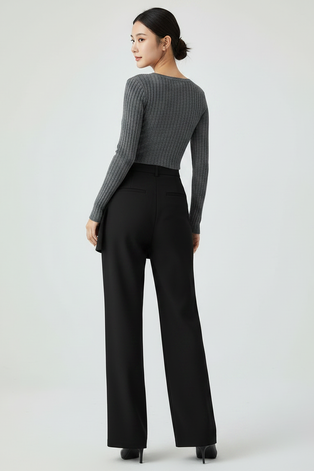 Pantalon Chinois Noir Jupe-culotte Élégant Droit Fluide Femme - Polyester - vue 2