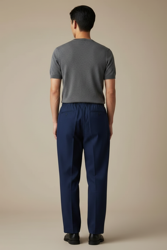 Pantalon Chinois Bleu Marine Coton Ample Cordon Homme - vue 2