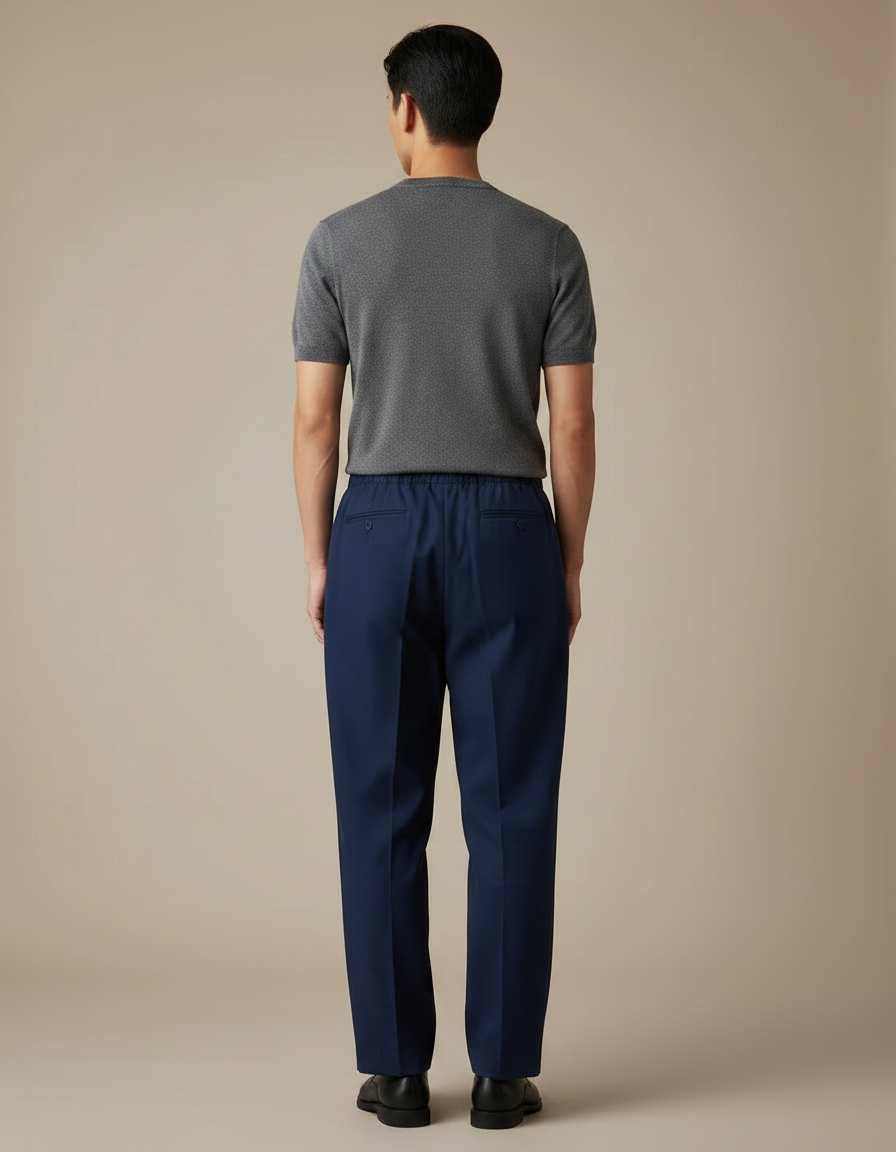 Pantalon Chinois Bleu Marine Coton Ample Cordon Homme - vue 2