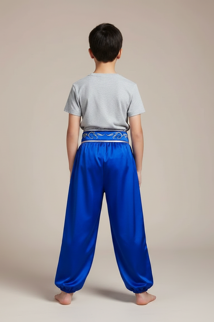 Pantalon Chinois Bleu Satiné Ample Enfant Brodé - vue 2
