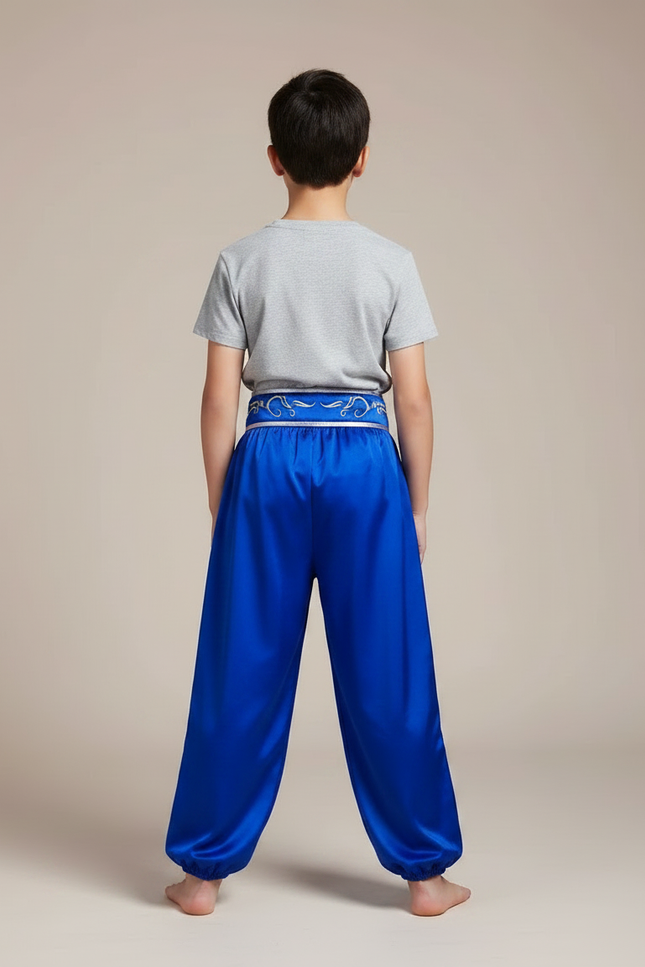 Pantalon Chinois Bleu Satiné Ample Enfant Brodé - vue 2